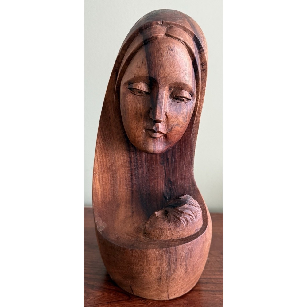 Vintage Virgin Mary with Baby Jesus‎ Wooden Hand carved Figure Figurine 12"